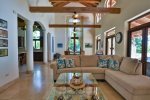 Living space with high vaulted ceilings 